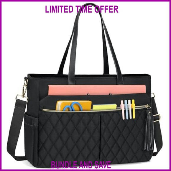 15.6 Inch Laptop Tote Bag with 14 Pockets Waterproof Oxford Fabric - Picture 2 of 7